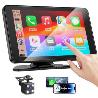 Apple Carplay Screen for Car, 7" HD Portable Car Stereo Touch Screen with Wireless Android Auto, Backup Camera with LED/Mirror Link/Voice Control/Bluetooth/GPS/AUX/FM Satellite Radio for All Vehicles - Image 1
