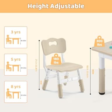 CuFun Kids Table & Chairs Set (2 Chairs) Height Adjustable for Ages 2-8 | Non-Slip Toddler Activity Table with Wipe-Clean Desktop, Montessori Learning & Art Drawing Table for Home Preschool - Image 4