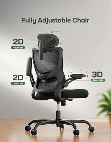 Marsail Ergonomic Office Chair with Headrest Mesh Office Computer Desk Chair with Adjustable Lumbar Support Rolling Work Swivel Task Chairs with Wheel 3D Armrests - Image 5