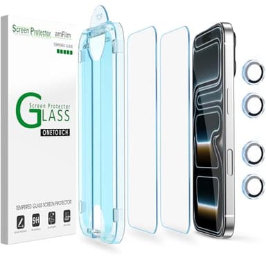 amFilm OneTouch Screen Protector for iPhone 17 Pro 6.3'' + Camera Lens Protector | Auto-Alignment Install | Bubble Free | 9H Tempered Glass | Shatterproof | FHD Clarity | Case Friendly | 2+4 Pack - Image 1