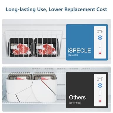 iSPECLE Freezer Organizer Bins - 4 Pack Upright Freezer Baskets for 16/17 / 21 Cu.Ft Stand up Freezer, Easily Get Food, Stop Food Fall out from Freezer Better Ventilation, 2 Large 2 Medium, White - Image 6
