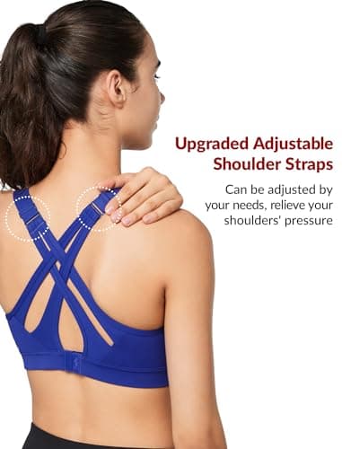 Yvette Sports Bra High Impact Adjustable Criss Cross Back, Full Support for Large Bust No Bounce, Royal Blue,XL - Image 3