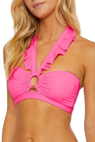 Soluna Swim Buckle Up - Women's Shirred Bandeau Bikini Top, Adjustable, Tie Back, Swimwear Separates for Women, Flamingo, D - Image 2