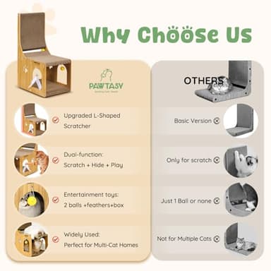 Cat Scratcher Pad for Indoor Cats, Cardboard Scratching Post Cat Scratch & Hideout with Box and Toy, Vertical Kitten Scratching Board House, Ideal for Cat to Scratch, Rest and Play - Image 5