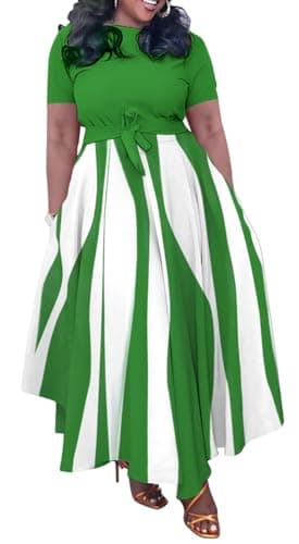 BFFBABY Plus Size Dress A Line Dresses for Women Summer Long Dresses with Sleeve Casual Belted - Image 1