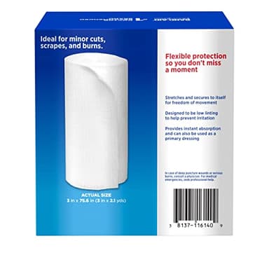 Band-Aid Brand of First Aid Products Flexible Rolled Gauze Dressing for Minor Wound Care, Soft Padding and Instant Absorption, 3 Inches by 2.1 Yards, Value Pack 5 ct - Image 8