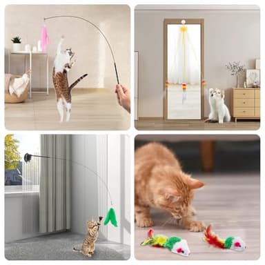 Depets Cat Wand Toy, 15 Pcs Interactive Cat Feather Toys for Indoor Self Play & Exercise, 2 Play Modes Kitten Teaser Wand, Reusable Suction Cup Kitten Toys - Image 5