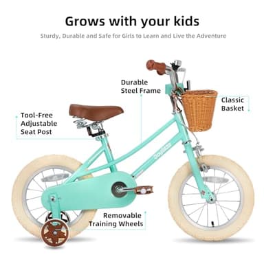 JOYSTAR 18 inch Girls Bike Ages 5-8 Years Old Kids (43"-59" Tall), Kids Bike with Training Wheels & Basket, Kids' Bicycle Mint Green - Image 2