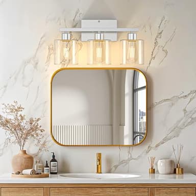 Phaosio Bathroom Vanity Light Fixtures 3-Light Wall Sconce, Brushed Nickel Mirror Light with Clear Glass Shade, Easy Install Bedroom Hallway Lighting, E26 Base - Image 7
