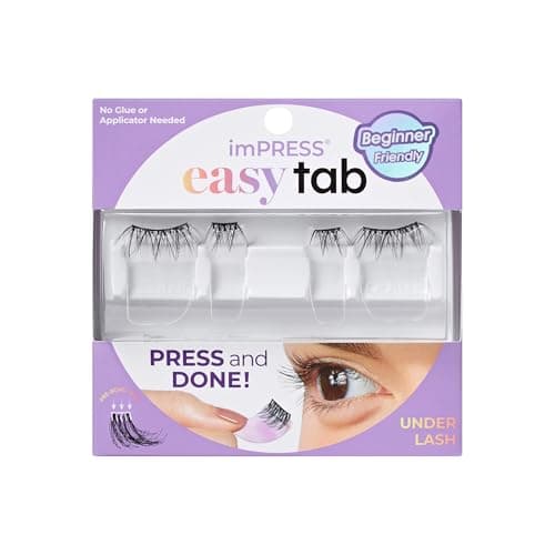 KISS imPRESS Falsies Easy Tab Press On Self Adhesive Eyelashes, Black, 'Classy Natural', 1 Pair of 6mm-7mm Inner Natural Volume Eyelash Clusters & 1 Pair of 6mm-10mm Outer Half-Lashes with Easy Tabs - Image 1