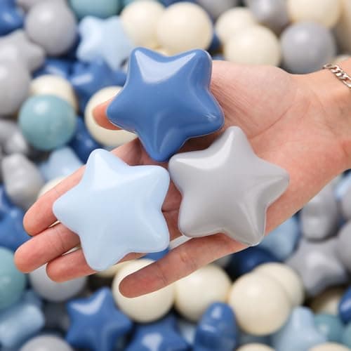 TRENDPLAY Star Ball Pit Balls for Toddlers - 200 Count Star Balls Different Shapes, Non-Toxic Plastic Balls for Safe Play, Boys Girls Festival Party Decoration, Cream Blue - Image 1