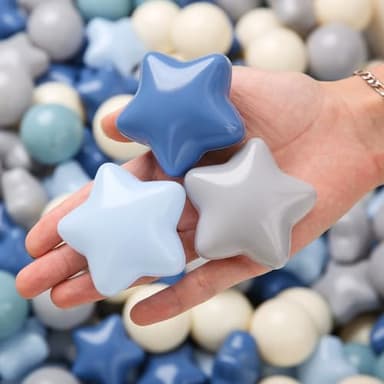 TRENDPLAY Star Ball Pit Balls for Toddlers - 200 Count Star Balls Different Shapes, Non-Toxic Plastic Balls for Safe Play, Boys Girls Festival Party Decoration, Cream Blue - Image 1