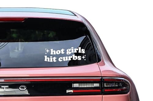 1Pcs Hot Girls Hit Curbs - Trendy Boho Chic Car Mirror Decal & Bumper Sticker Funny Car Accessory for Women High-Quality Vinyl, Perfect Gift for Female Drivers, Hippie Car Decor (8-inch Width, White) - Image 1