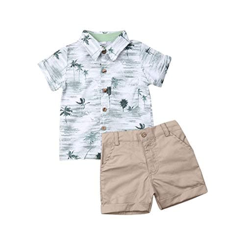 VISGOGO Toddler Baby Boy Flamingo Short Sleeve Button Down Shirt & Casual Shorts Set Summer Outfits 1-6 Years Clothes - Image 1