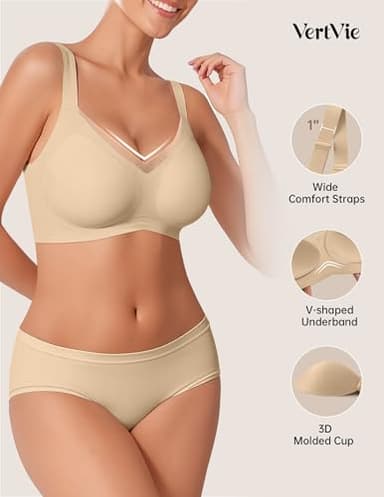 Vertvie Plus Size Full Coverage Wireless Supportive Comfortable Bra Back Fat Smoothing Wirefree Bras for Large Breasted Women(Warm Amber,XX-Large) - Image 5