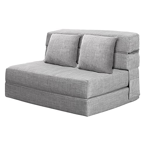 ANONER 60" Folding Sleeper Chair Sofa Bed Lazy Couch with 2 Pillows, Queen Size Memory Foam Washable Cover, Light Gray - Image 1