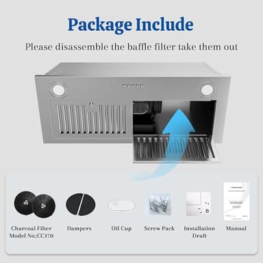 FIREGAS Range Hood Insert 30 Inch, 450 CFM Ducted/Ductless Convertible Built-in Kitchen Vent Hood, Stainless Steel Stove Hood with 3 Speed Exhaust Fan & Baffle Filters - Image 7