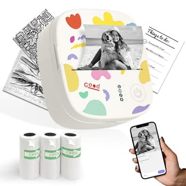 XenGro Mini Portable Sticker Printer, Mini Thermal Printer with 3 Rolls Paper, Bluetooth Inkless Printpods, Pocket Label Maker Suitable for Creative Kids DIY, Diaries, Photos, Study Notes -White - Image 1