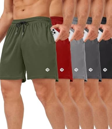 lomsoe 5 Pack Gym Shorts Men 5 Inch Quick Dry Mesh Shorts Men Lightweight Training Athletic Running Shorts with Pockets - Image 1