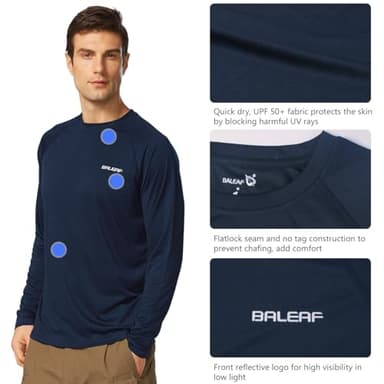 baleaf Men's Rash Guard Shirts Fishing Long Sleeve UV Sun Protection SPF T-Shirts UPF 50+ Lightweight Beach Dark Blue Size L - Image 3