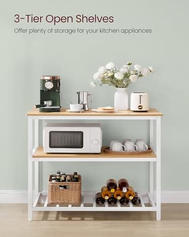 VASAGLE Kitchen Island with 3 Shelves, 39.4 Inches Width Kitchen Shelf with Large Worktop, Stable Steel Structure, Industrial, Easy to Assemble, Oak Color and White UKKI005W09 - Image 4