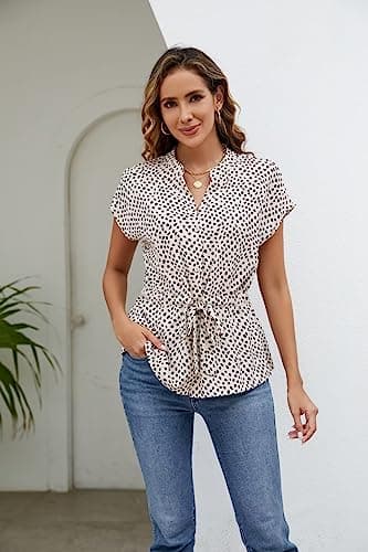 Womens Button Down Blouses Casual Peplum Summer Tops Dressy Chiffon Work Blouse Floral M - Image 3