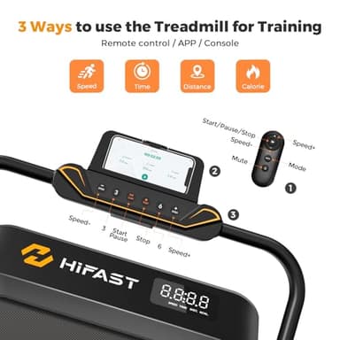 HiFast Walking Pad Treadmill, 3 in 1 Foldable Under Desk Treadmills for Home Office, Small Walking Pad with Incline Handle Bar, 300lbs Capacity 2.5HP Portable Running Machine with APP Remote Control - Image 7