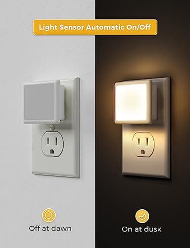 L LOHAS LED Night Lights Plug into Wall 2-Pack, 0.3W Plug in Night Light, Dusk to Dawn, 3000K Soft White, Bright Nightlight Auto-On/Off, for Adults Kids Room Bedroom Bathroom Hallway Kitchen, Non-Dim - Image 3