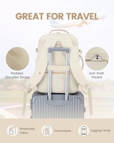 LOVEVOOK Travel Backpack for Women Men as Personal Item Flight Approved, 40L Luggage Carry On Backpack,17.3inch Large Laptop Backpack Waterproof Outdoor Sports with 3 Packing Cubes,Beige-Flesh beige - Image 6