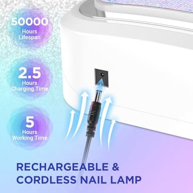 Aedavey Cordless Nail Lamp, Rechargeable UV Nail Lamp for Gel Nails, LED Nail Lamp with 4 Timer Modes, Gel Nail Light Decorate with Sparkling Nail Rhinestones Diamond (Sparkly Diamond and White) - Image 6