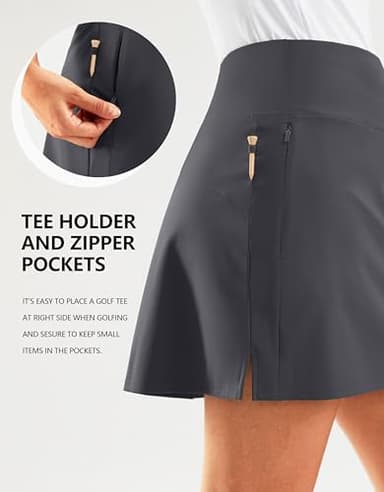 SANTINY 16" Golf Skorts Skirts for Women Zipper Pockets Women's High Waisted Tennis Skirt Athletic Skort (Dark Grey_XL) - Image 3