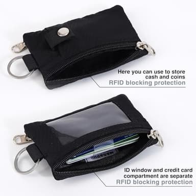 MASAPHlL Small Lanyard Wallet for Women/Men with RFID Blocking ID Card Wallet, Minimalist Nylon Zipper Pouch, Travel Neck Wallet with Keychain, ID Window for Card,Coin,Cash (Black) - Image 7