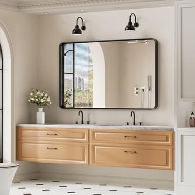 Koonmi Black Wall Mirror for Bathroom, 30x48 Inch Matte Deep Framed Rounded Rectangle Vanity Mirror for Farmhouse Living Room, Tempered Glass, Anti-Rust, Vertically or Horizontally - Image 7