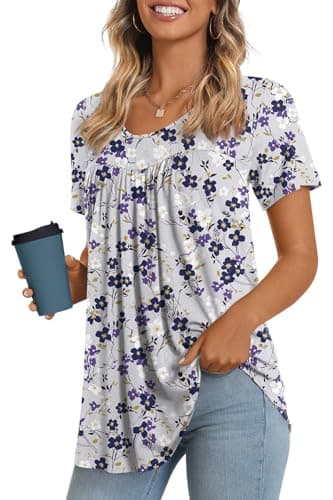 LONGYUAN Women's Plus Size Tunic Tops Summer Short Sleeve Shirts with Leggings Flowy Blouse Fl XXX-Large - Image 1