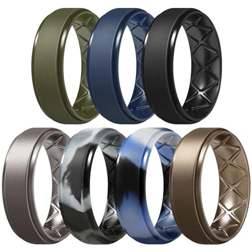 Egnaro Inner Arc Ergonomic Breathable Design, Silicone Rings Mens with Half Sizes, 7 Rings / 6 Rings / 5 Rings / 4 Rings / 1 Ring Rubber Wedding Bands, 8.5mm Wide-2mm Thick - Image 1