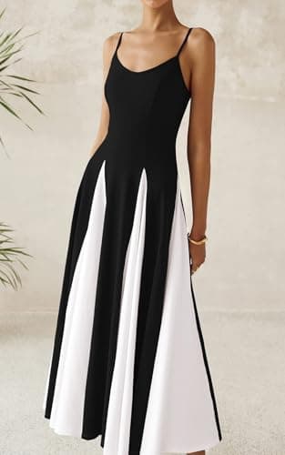 PRETTYGARDEN Spaghetti Strap Backless Summer Dresses for Women 2025 Flowy Maxi Dresses Sleeveless Wedding Guest Dress (Black White, Large) - Image 6