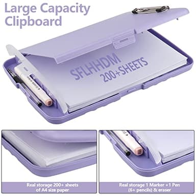 Clipboard with Storage,A4 Nursing Clipboards with Pen Holder,Heavy Duty Storage Clipboard with Low Profile Clip, Clipboards Folder Side-Opening Clip Boards,Smooth Writing Clip Board (Light Purple) - Image 2