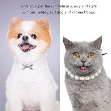 2 Pieces Cute Small Dog Cat Pearl Collars Necklace Set with Crystal Rhinestone for Puppy Kitten Wedding Birthday Party Black Bow Tie L - Image 5