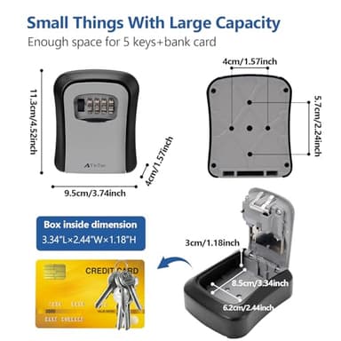Key Lock Box Wall Mounted, 4 Digit Combination Lockbox for Outside House Keys,Key Safe Security Storage Lock Box 5 Keys Large Capacity with Resettable Code for Indoor Outdoor (Dark Grey) - Image 3