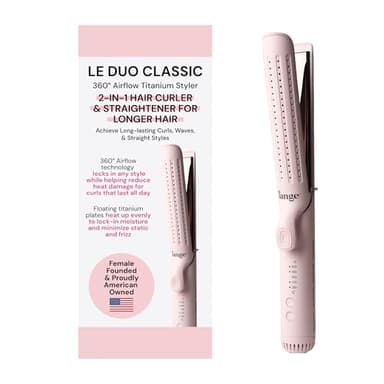 L'ANGE HAIR Le Duo Grande 360° Airflow Styler | 2-in-1 Curling Wand & Titanium Flat Iron Professional Hair Straightener and Curler with Cooling Air Vents to Lock in Style (Blush) - Image 1