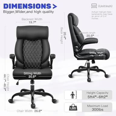 BestGlory High Back Executive Office Chair - Ergonomic Computer Desk With Rocking Function, Leather Managerial With Adjustable Flip-Up Armrests and Lumbar Support - Image 2