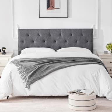 Howjoe Linen Upholstered Headboard Queen Size, Modern Diamond Tufting Solid Wood Queen Headboard Only, Adjustable Height from 37” to 51” Head Board, Bed Frame or Wall Mount Headboards, Light Grey - Image 8