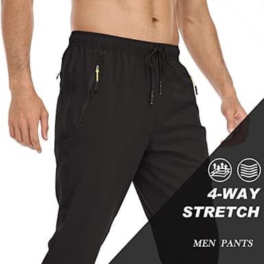 Rapoo Hiking Pants Men Men's Casual Workout Athletic Sweatpants Joggers Pants Elastic Waist Jogging Running Pants for Men with Zipper Pockets 05 Black 3XL - Image 4