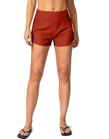 Women's Swim Shorts with Pockets High Waisted Tummy Control Board Swimsuit Bathing Shorts for Women with Liner(Red,M) - Image 3