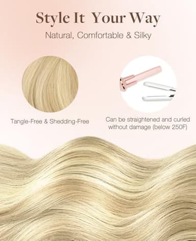 GOO GOO Invisi Edge Tape in Hair Extensions Human Hair, 18AT60A Pearl Ash Blonde Highlights 20pcs 24inch 50g, Virgin Remy Hair, Seamless Injected Tape, Natural Look - Image 8