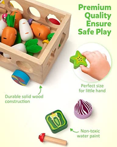 Coogam Montessori Fine Motor Toys for Baby Toddler, Wooden Shape Sorter Carrot Harvest Game for Easter Basket Stuffer, Preschool Learning Educational Gift Toy for 3 4 5 Year Old - Image 4