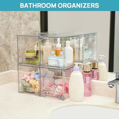 Vtopmart 4 Pack Stackable Storage Drawers, 6.6''Tall Acrylic Bathroom Makeup Organizers,Clear Plastic Drawers For Vanity, Undersink, Kitchen Cabinet,Pantry Organization and Storage - Image 5