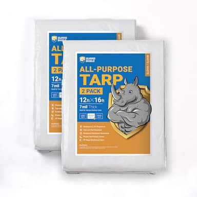 GUARD SHIELD White Tarp 12x16 Feet Medium Duty All Purpose Poly Tarps Cover 7mil (2-Pack) - Image 1