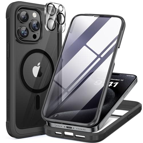 Miracase Magnetic for iPhone 15 Pro Max Case 6.7'' [Compatible with Magsafe] Full-Body Drop Proof Bumper Phone Case for iPhone 15 Pro Max with Built-in 9H Tempered Glass Screen Protector,Black - Image 1