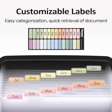 Sooez 13 Pocket Accordion File Organizer, Zipper Expanding File Folder Organizer, Reinforced Plastic Accordion Folder, A4 Letter Size, Portable Folders for Documents, Black - Image 5